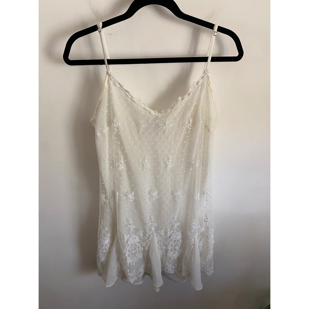 Delicates Ivory Lace Embroidered Point DEsprit Mesh Camisole Top Large RN 67618